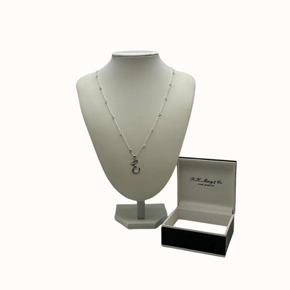 Rh Macy Cubic Zirconia Initial 18 Pendant Necklace in Sterling Silver, Letter E